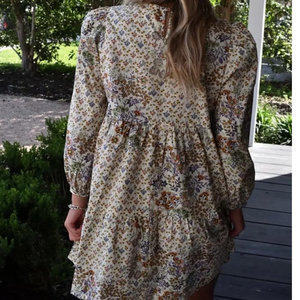 Olivaceous Floral Multicolor MINI DRESS long sleeve keyhole Cotton S NWOT